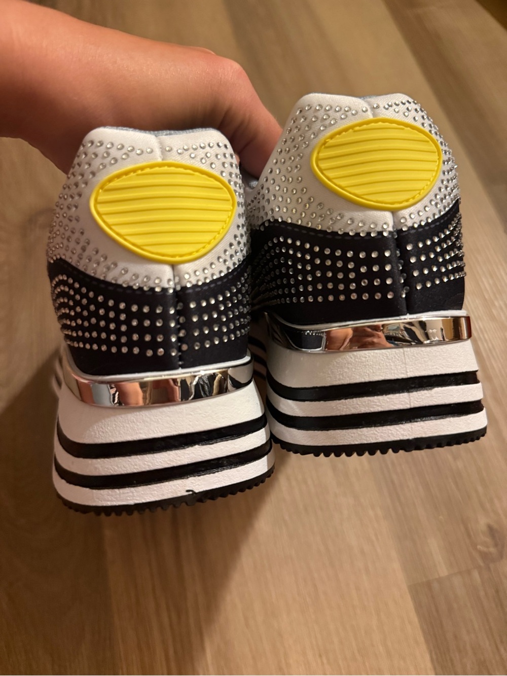 Gray and Black Platform Sneakers With Rhinestones - Picture 6 of 9